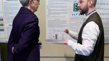 grad student talking about research with UC Berkeley VC