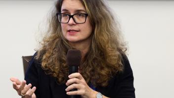 researcher talking