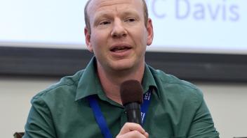 researcher talking