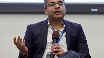 researcher talking