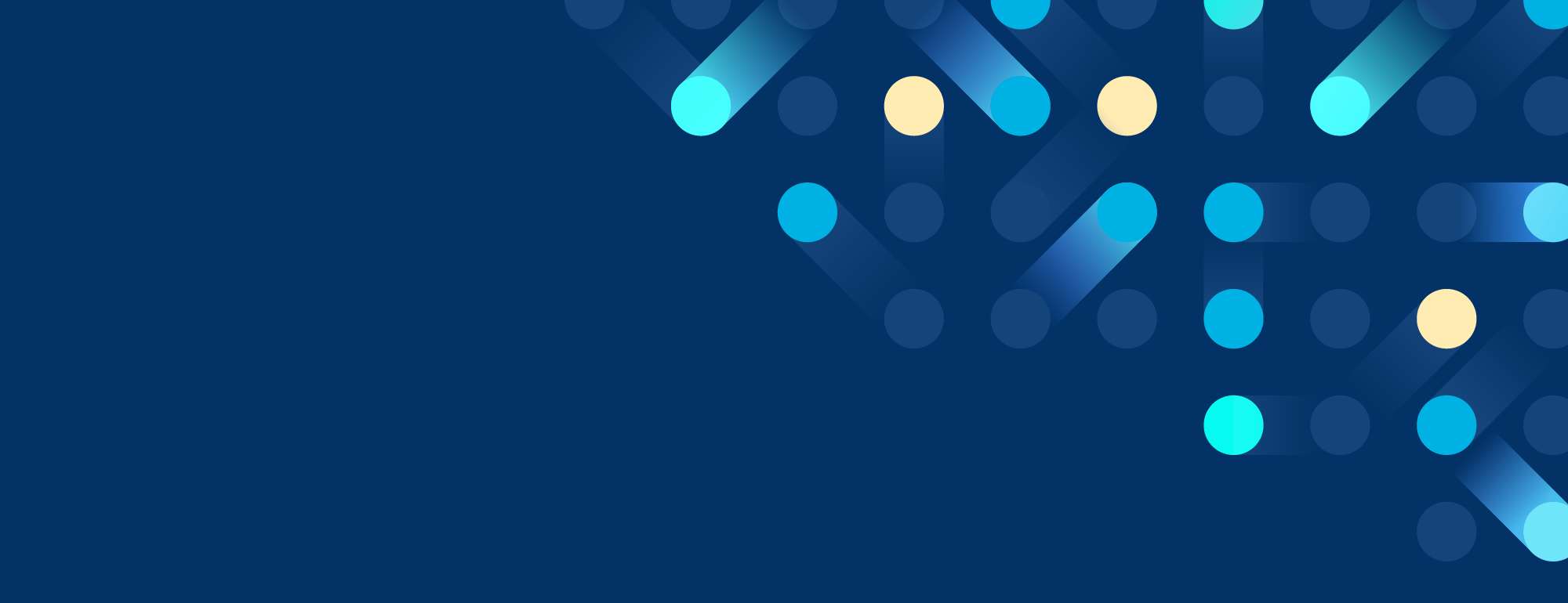 dark blue background with multi-colored blue and gold dots flying from top right corner