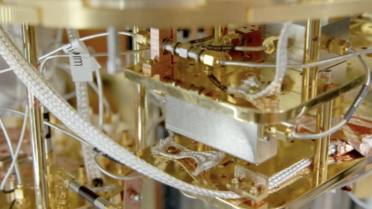 Close up photograph of a quantum computer