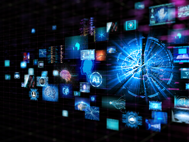 stock image of floating futuristic icons to depict cybersecurity
