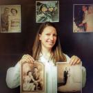 Brittany Dugger holds up pictures of her grandmothers, both of whom inspired her research.