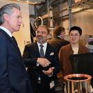Gov. Gavin Newsom with physics chair Irfan Siddiqi in Siddiqi's quantum lab in the basement of Campbell Hall.