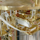 Close up photograph of a quantum computer