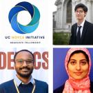 Five members of inaugural UC Noyce Initiative Graduate Fellowship cohort pictured with UC Noyce Initiative Graduate Fellowship logo.