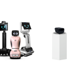 Three robots with computer generated eyes and smiles on screen demonstrate examples of Care Companion Robots