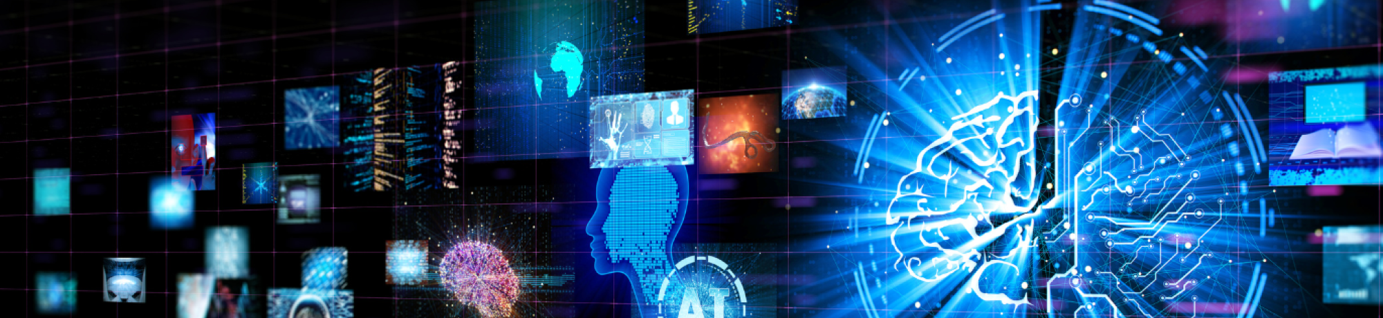 stock image of floating futuristic icons to depict cybersecurity